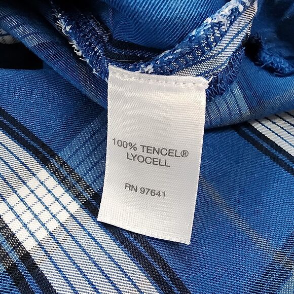 J Jill Top Women Large Blue Plaid 3/4 Sleeve Tunic Slit Back Button Shirt Blouse - Picture 13 of 14